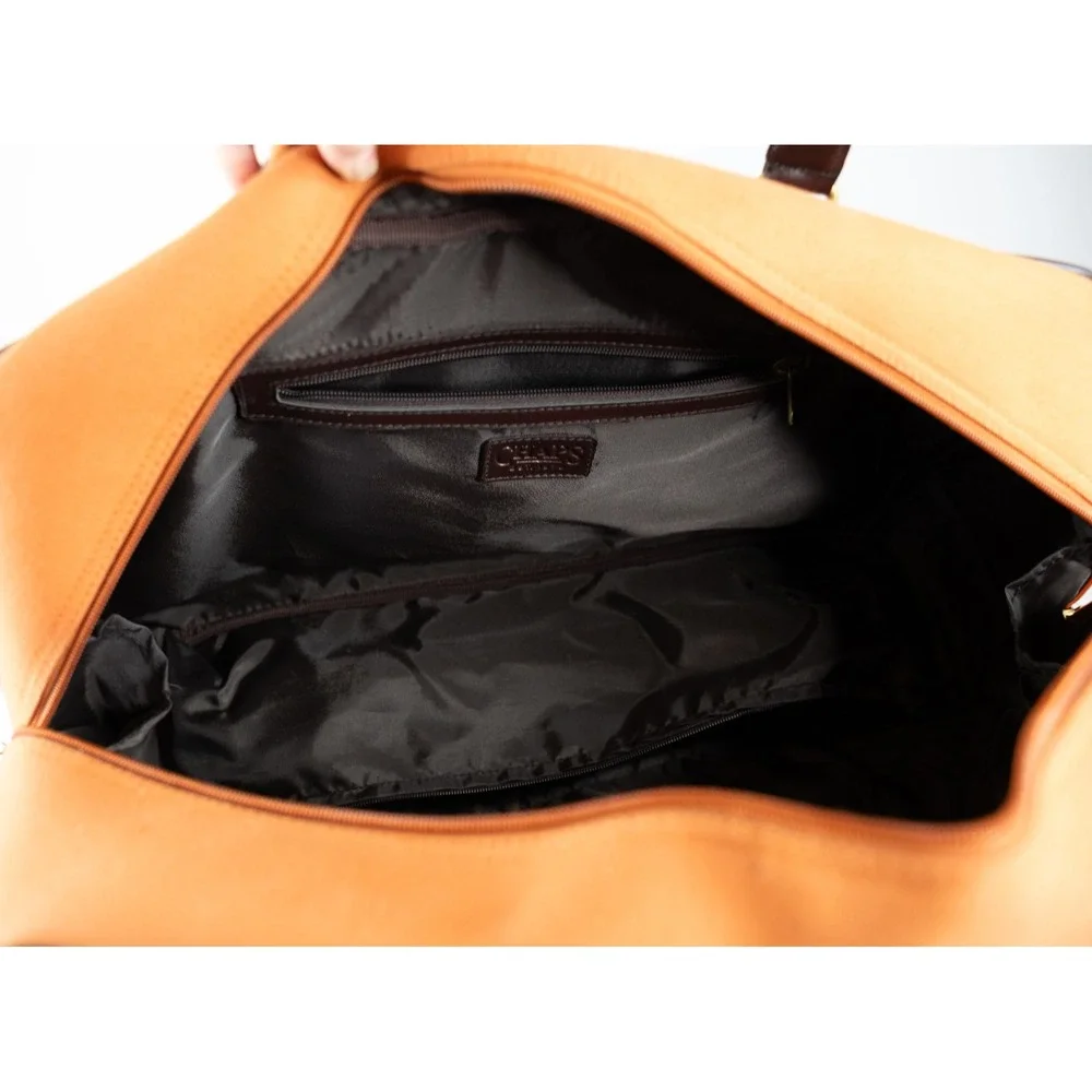 Vintage Chaps Rolling Duffle‎ Bag Large Orange Good Canvas Faux Leather Luggage